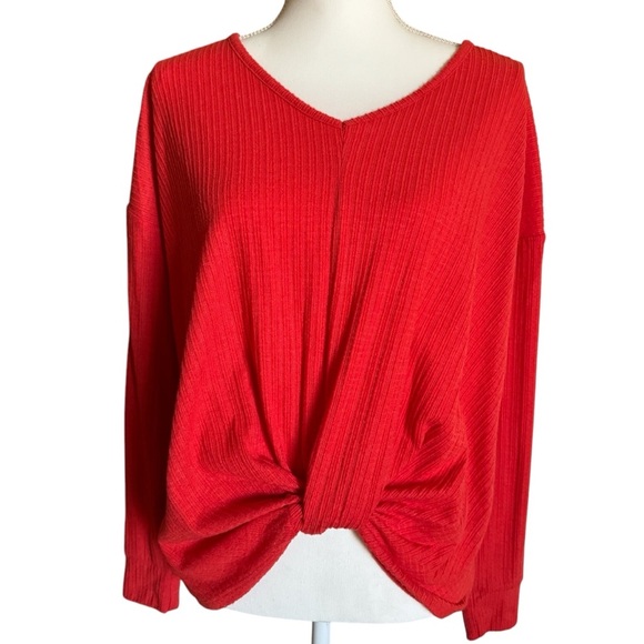 SO Tops - SO Long Sleeve Ribbed Knit Loose Fit Top Blouse Women’s Red